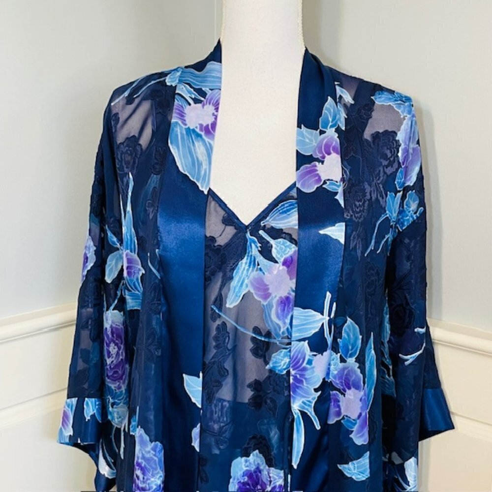 Vintage California Dynasty Satin Pajamas & Robe Floral Lingerie Set Medium - Picture 4 of 13